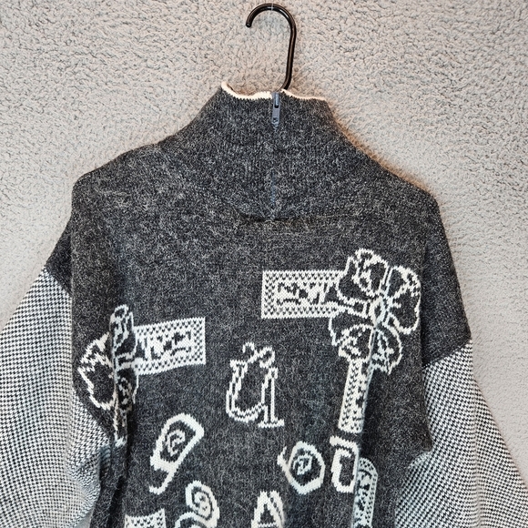 Jane Bis Winter Sweater Sz L Oversized Gray Zip Collar Drop Shoulder Women's - Picture 2 of 11